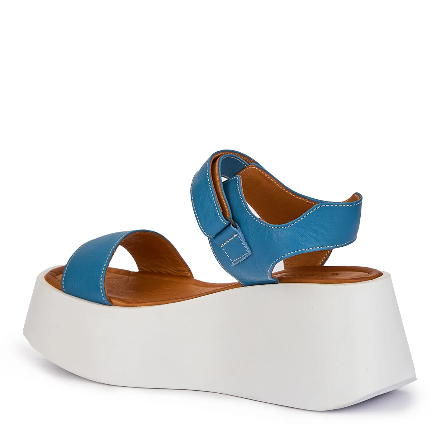 Sandale dama din piele naturala bleumarin cu talpa inalta 7.5 cm 16335 - Image 2
