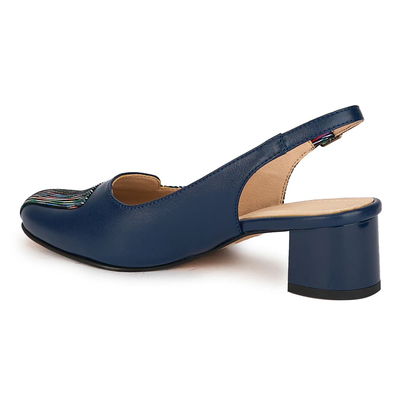 Sandale dama din piele naturala bleumarin cu toc gros 4.5 cm 18189 - Image 2