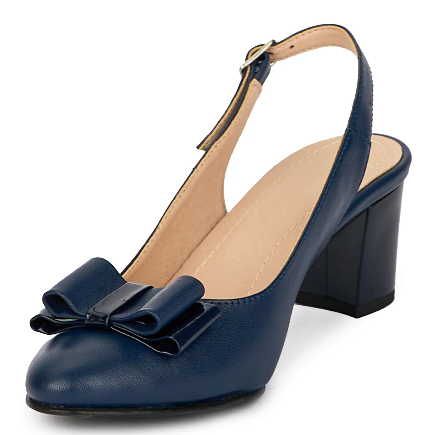 Sandale dama din piele naturala bleumarin cu toc gros 5.5 cm 18191 - Image 3