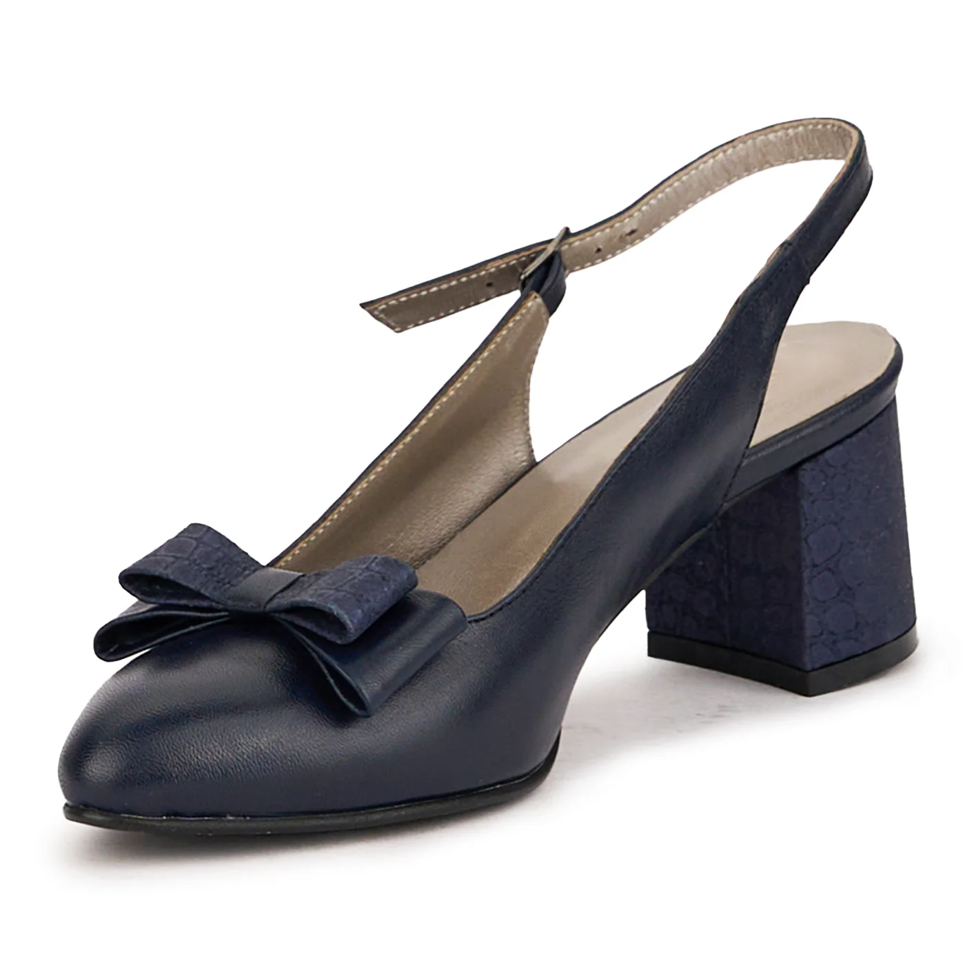 Sandale dama din piele naturala bleumarin cu toc gros 6 cm 16777 - Image 3