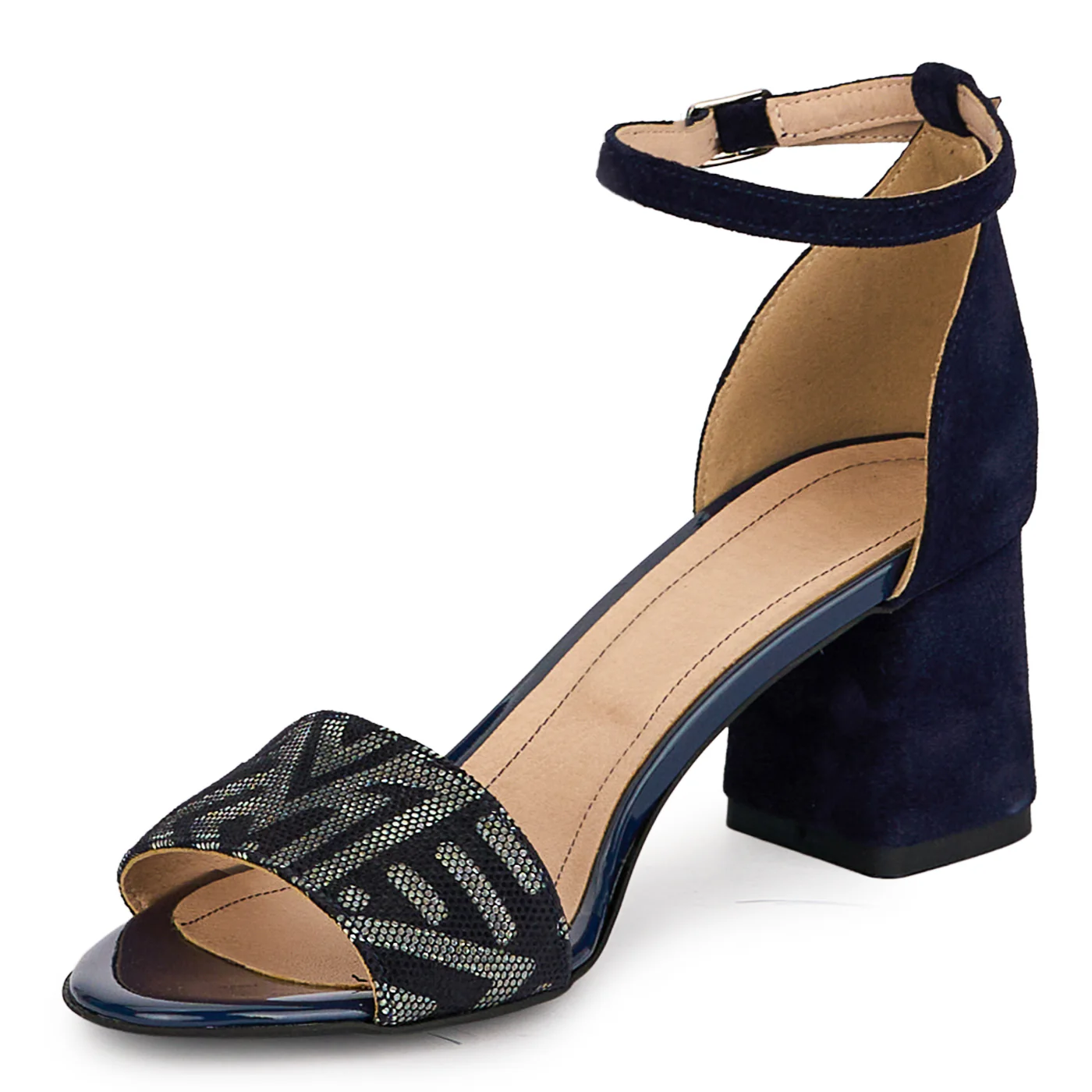 Sandale dama din piele naturala bleumarin cu toc gros 6 cm 18695 - Image 3