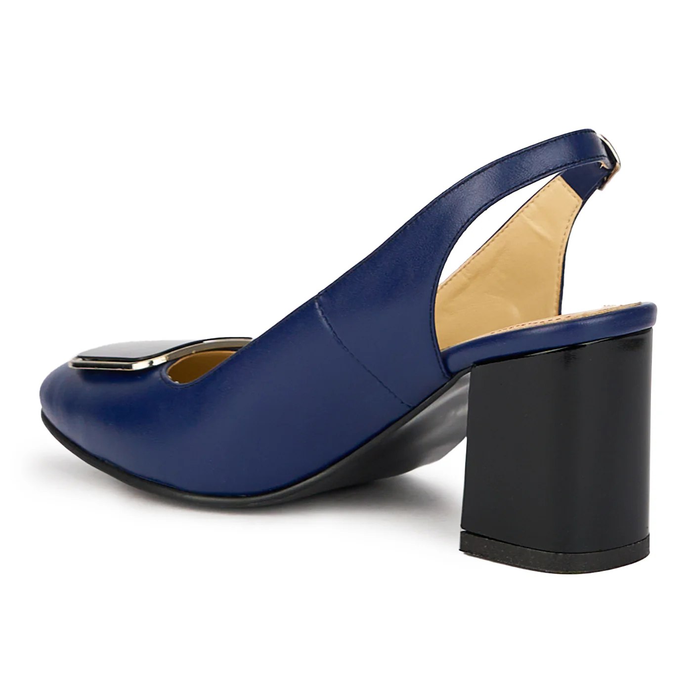 Sandale dama din piele naturala bleumarin cu toc gros 7.5 cm 15597 - Image 2