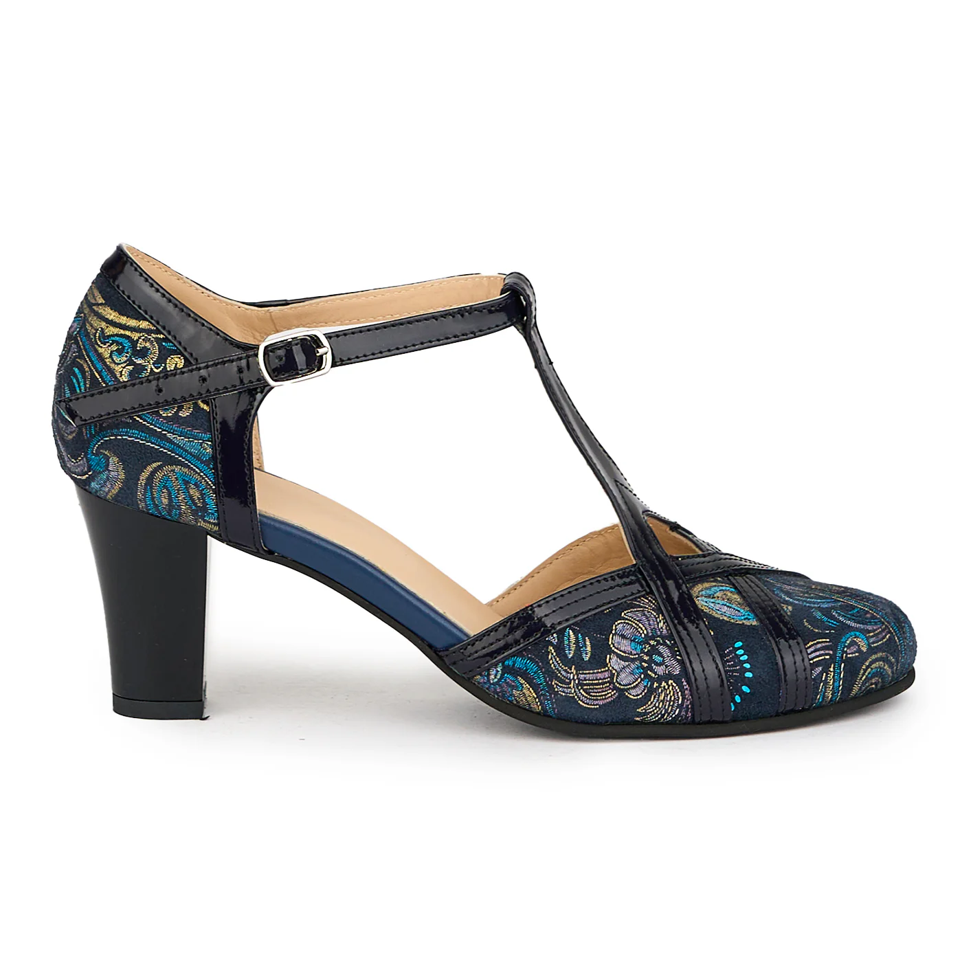 Sandale dama din piele naturala bleumarin cu toc gros 7 cm 14971