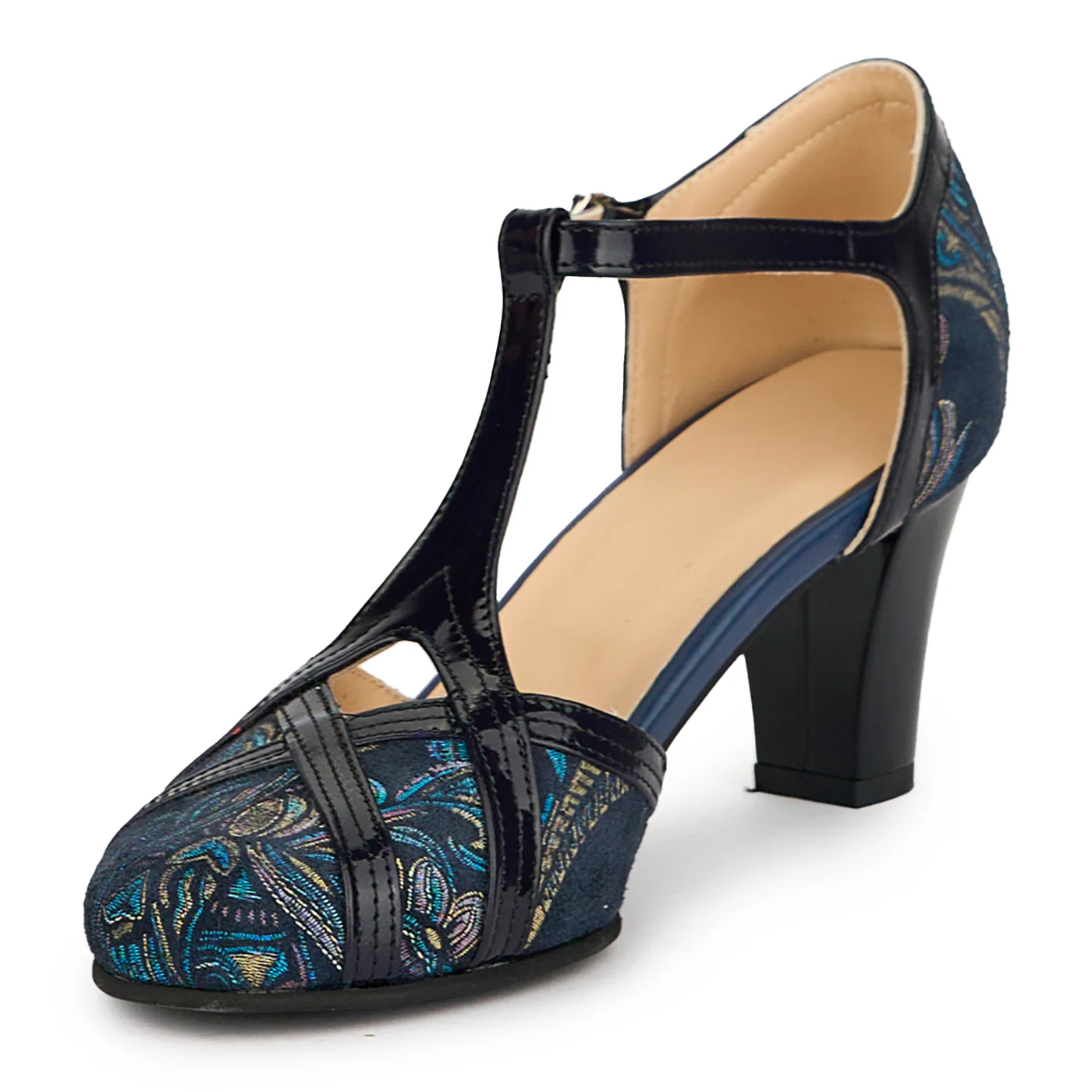 Sandale dama din piele naturala bleumarin cu toc gros 7 cm 14971 - Image 3