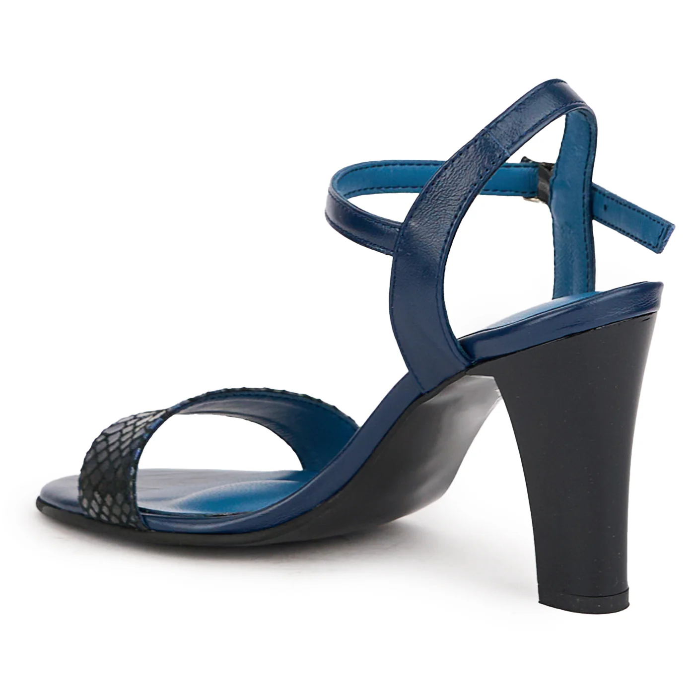 Sandale dama din piele naturala bleumarin cu toc gros 8.5 cm 16219 - Image 2