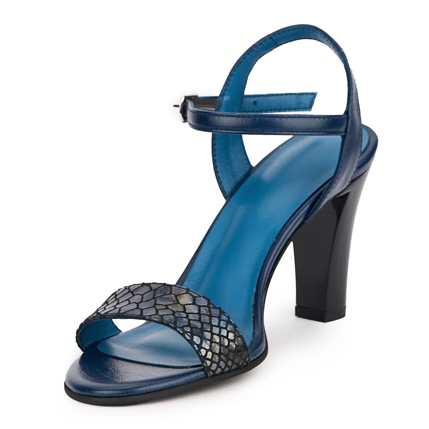 Sandale dama din piele naturala bleumarin cu toc gros 8.5 cm 16219 - Image 3