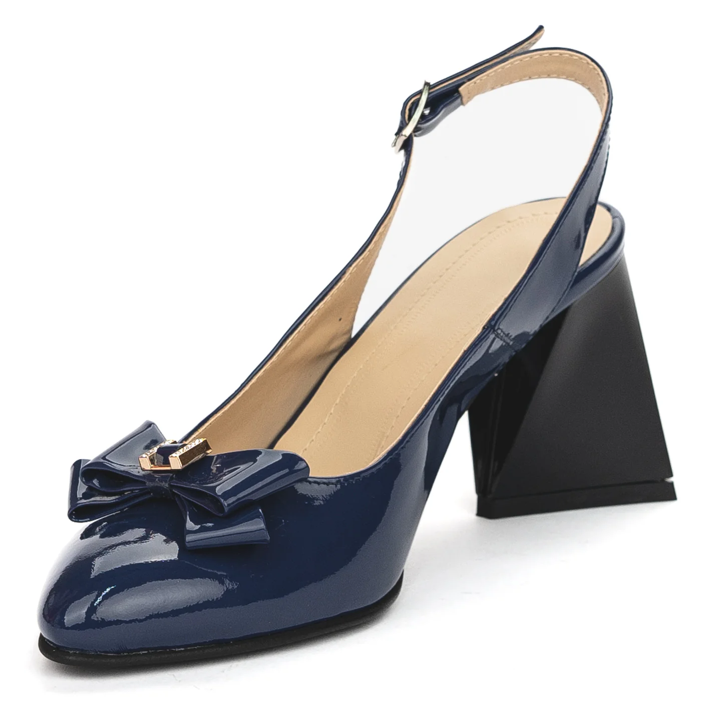 Sandale dama din piele naturala bleumarin cu toc gros 8 cm 13827 - Image 3