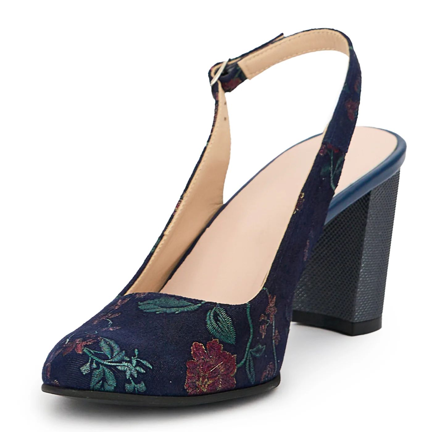 Sandale dama din piele naturala bleumarin  cu toc gros 8 cm 14792 - Image 3