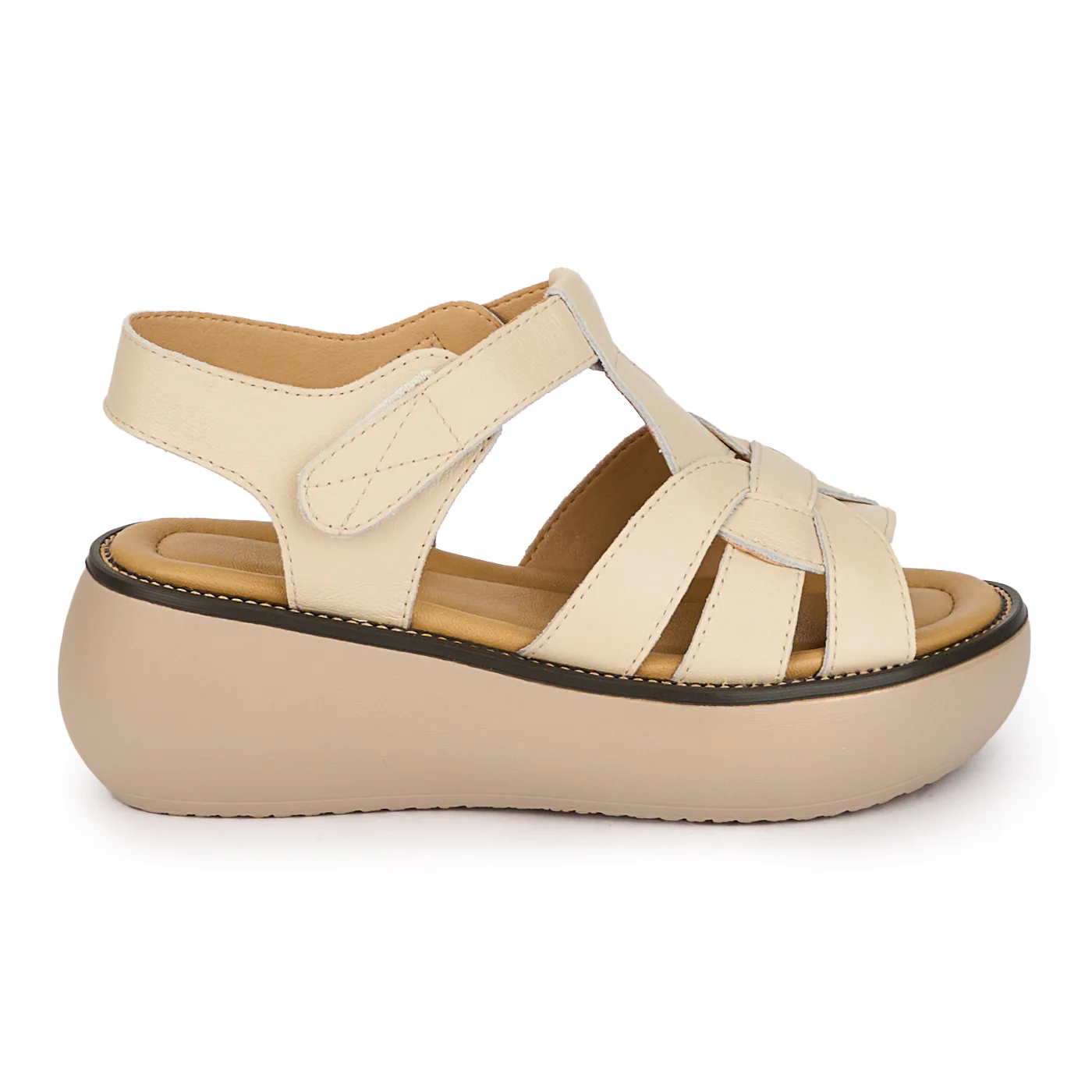 Sandale dama din piele naturala crem cu platforma 18215