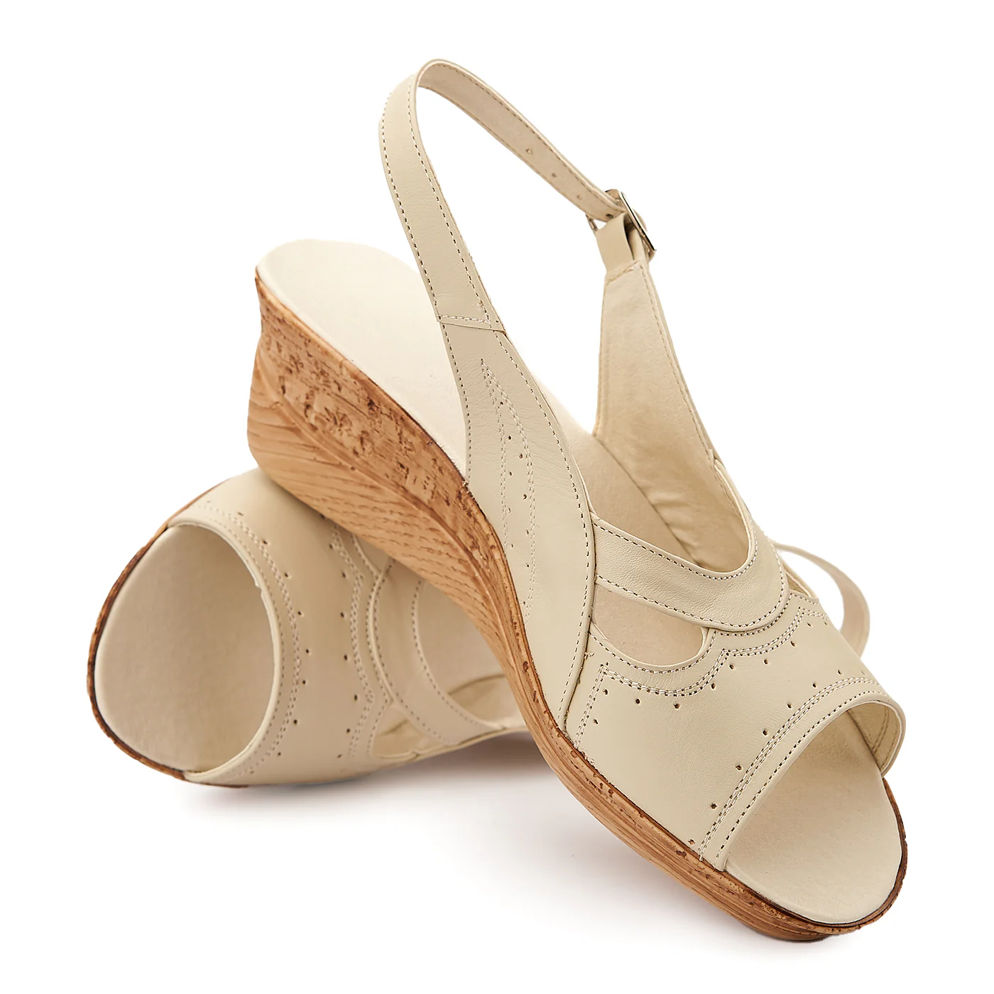 Sandale dama din piele naturala crem cu platforma 2075 - Image 4