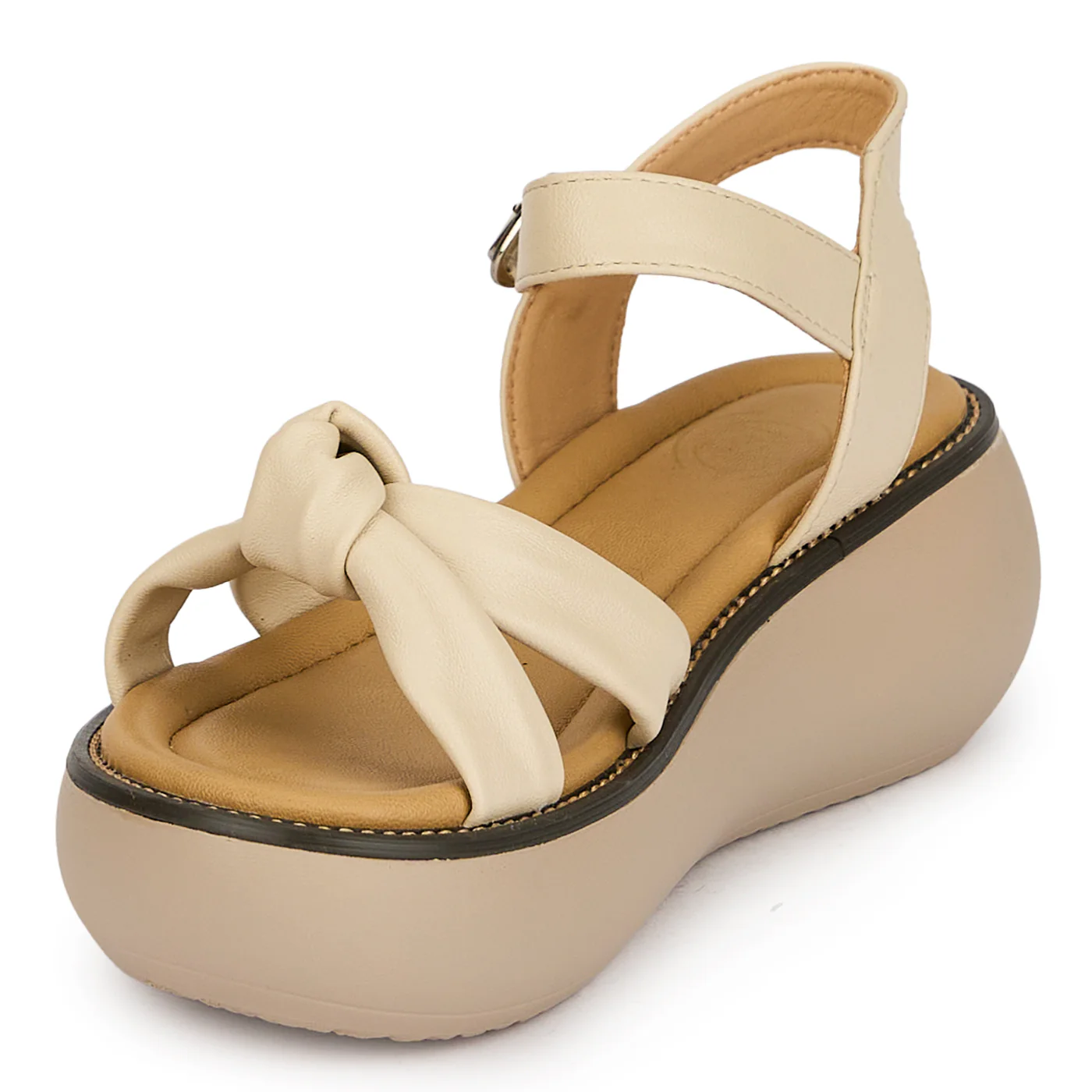 Sandale dama din piele naturala crem cu platforma 6 cm 19768 - Image 3