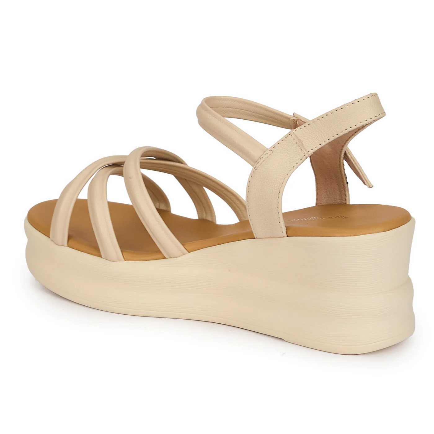 Sandale dama din piele naturala crem cu platforma 6 cm 19769 - Image 2