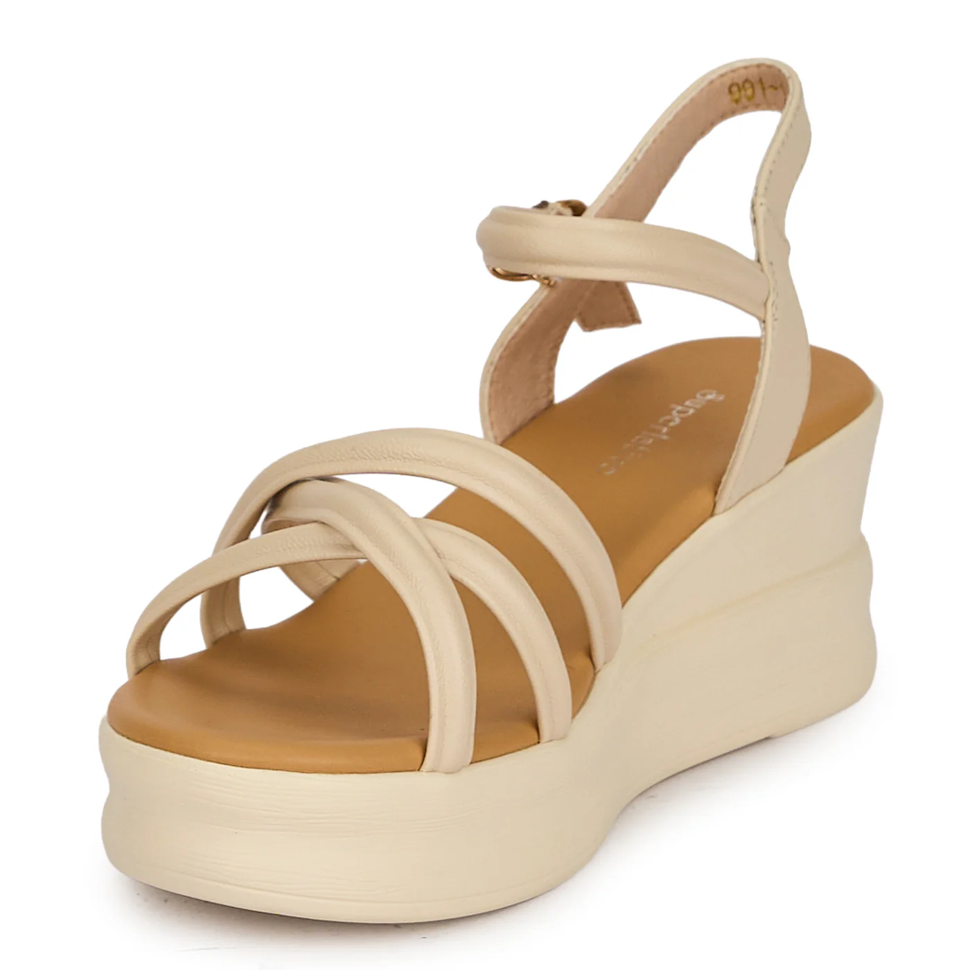 Sandale dama din piele naturala crem cu platforma 6 cm 19769 - Image 3