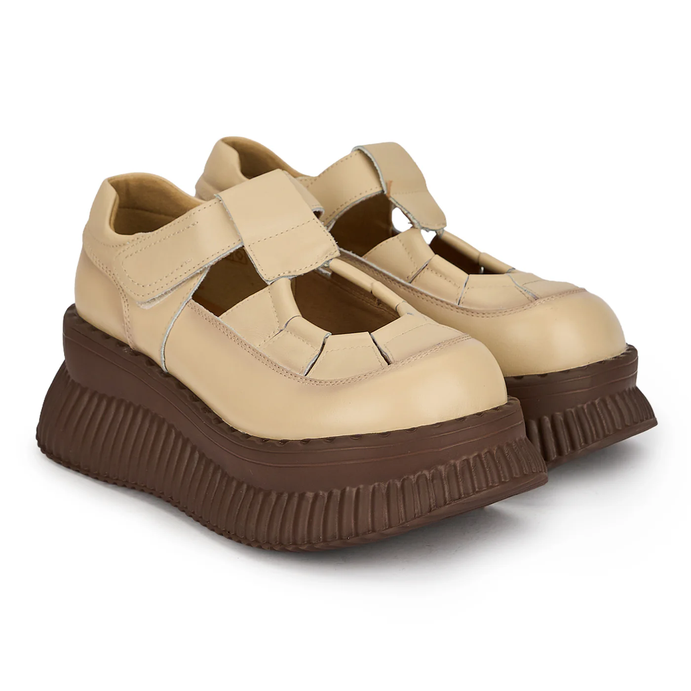 Sandale dama din piele naturala crem cu talpa inalta 6 cm 19710 - Image 4
