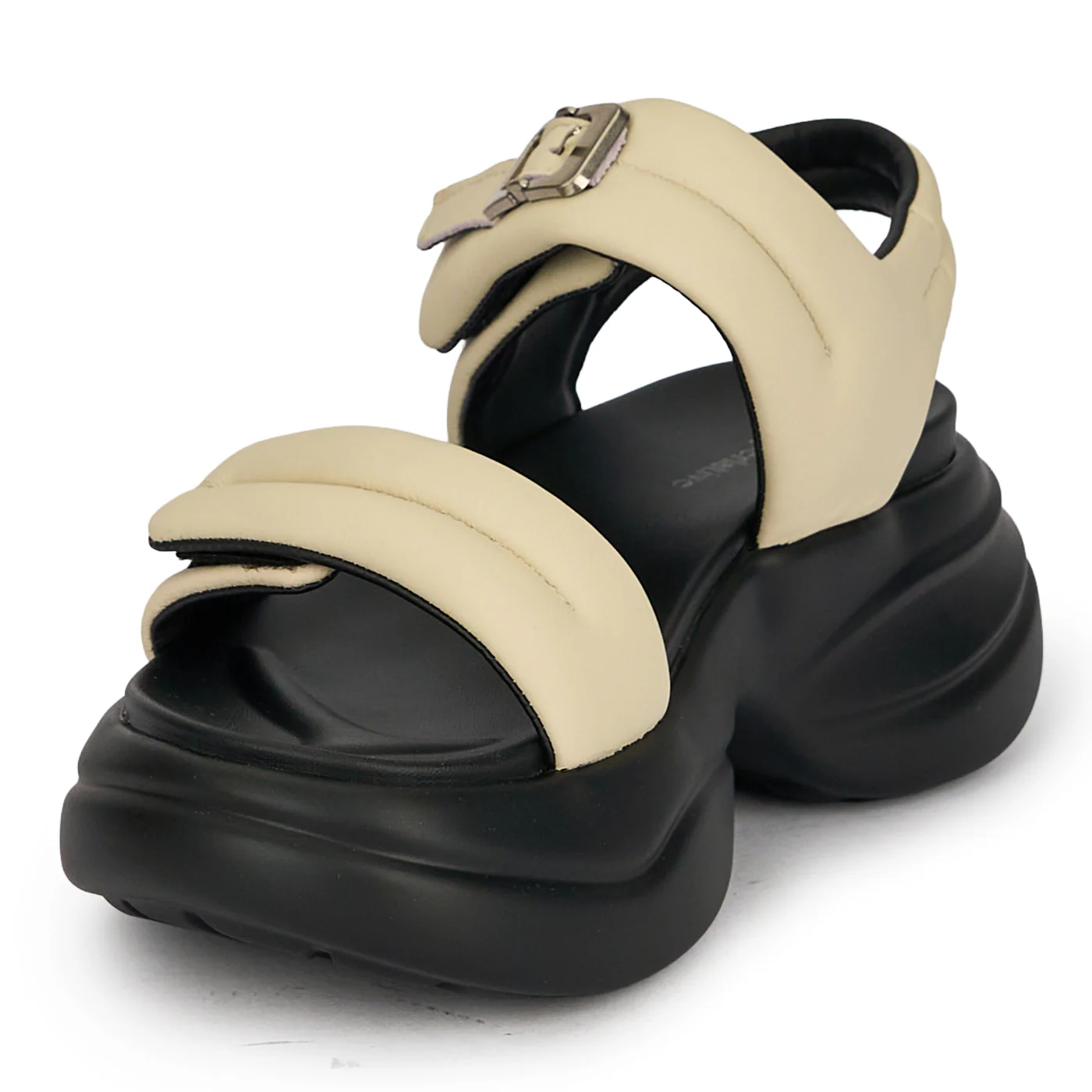 Sandale dama din piele naturala crem cu talpa inalta 6 cm 19779 - Image 3