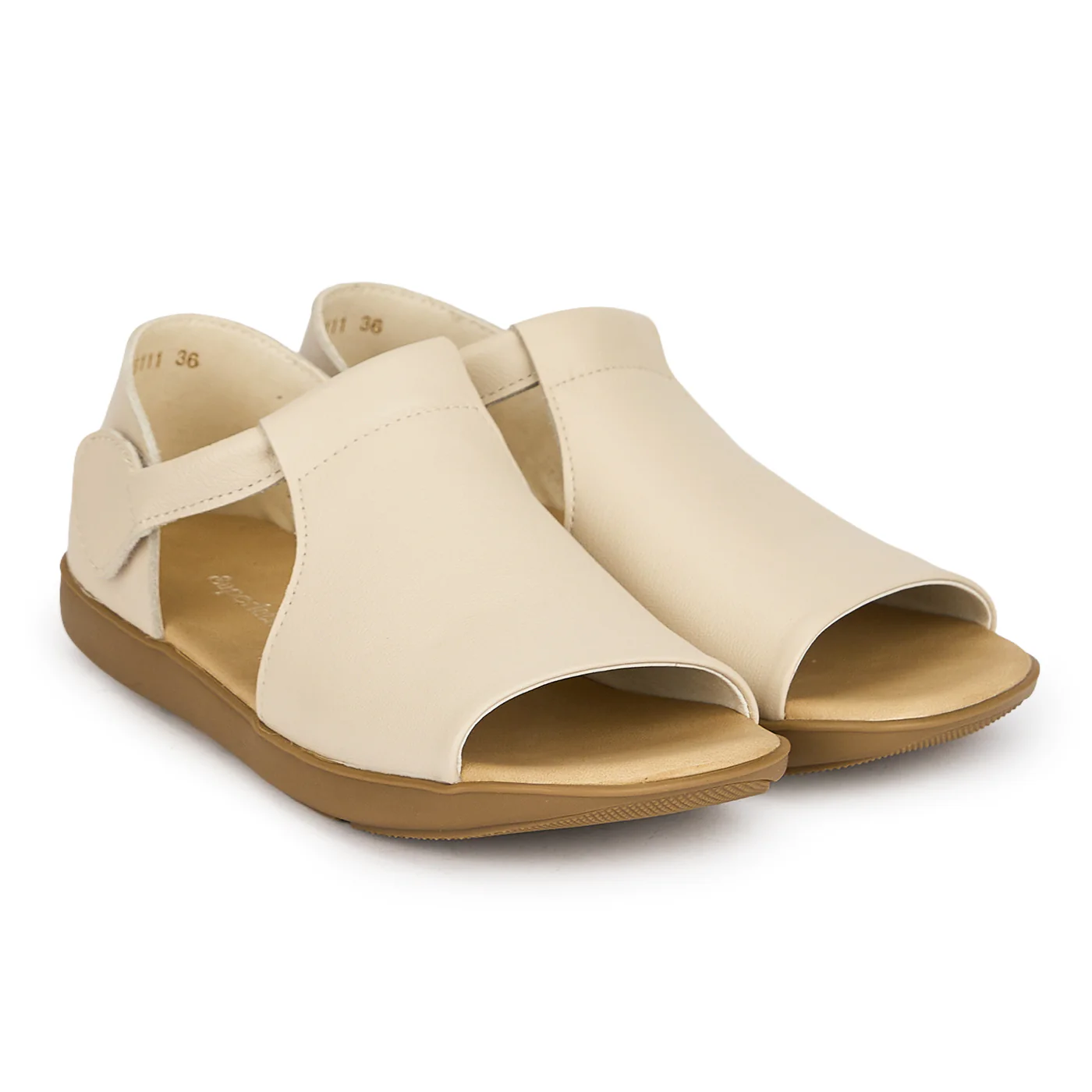 Sandale dama din piele naturala crem cu talpa joasa 19935 - Image 4