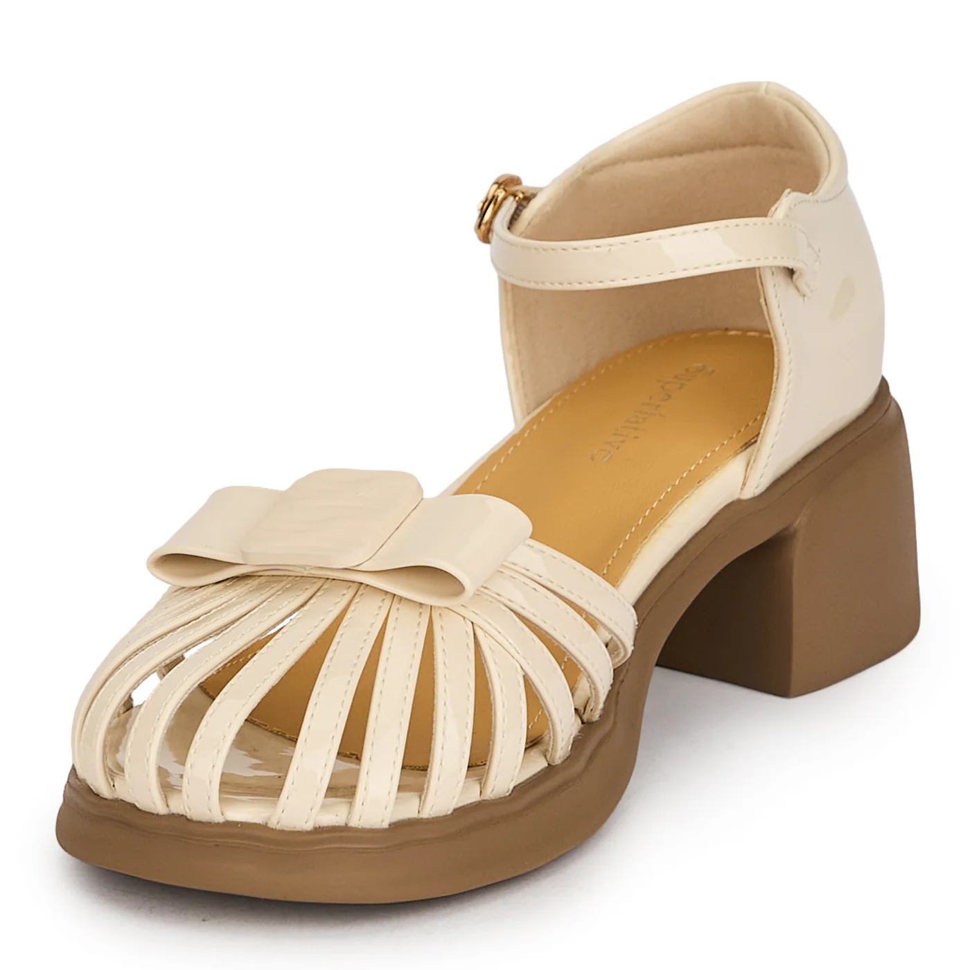 Sandale dama din piele naturala crem cu toc gros 4.5 cm 19601 - Image 3