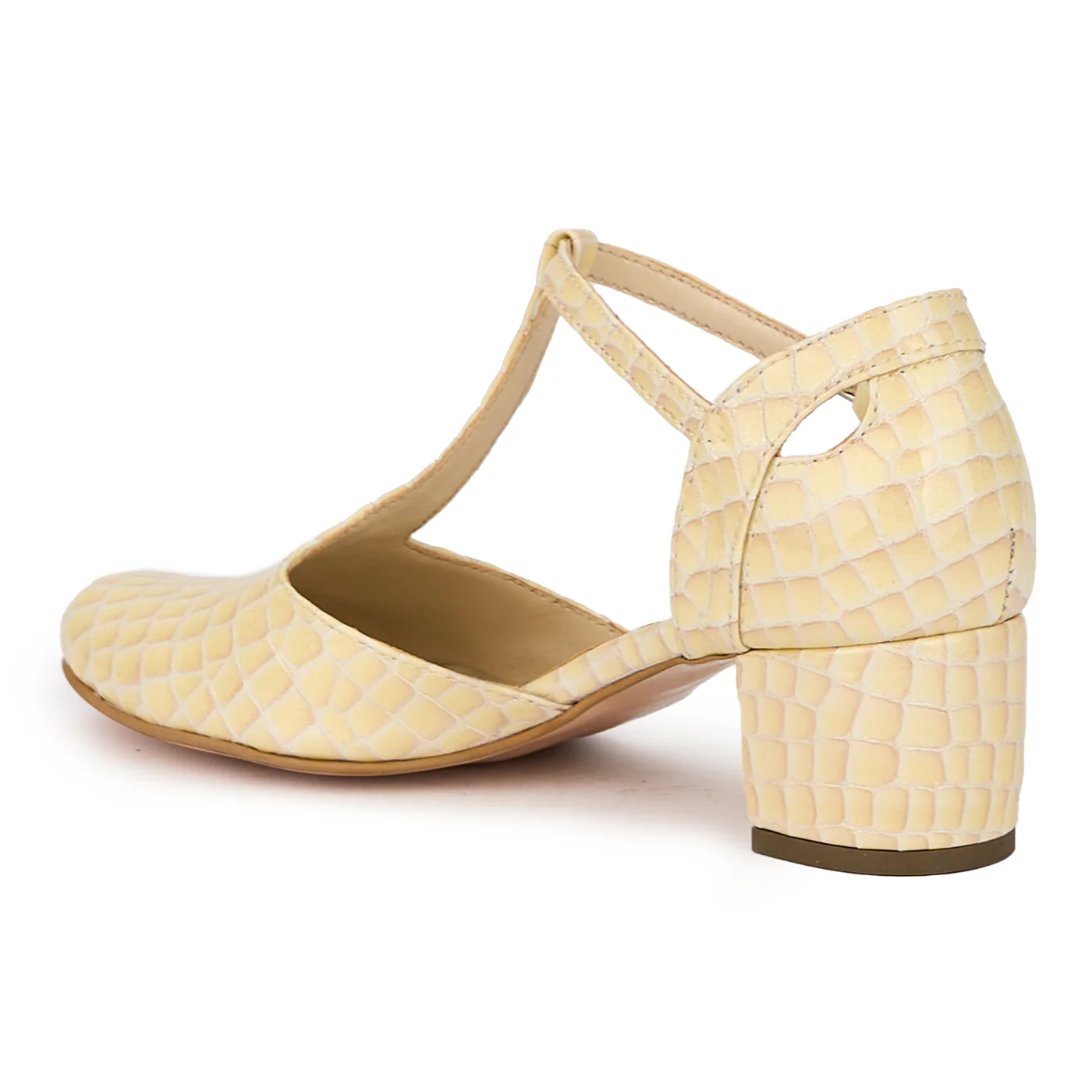 Sandale dama din piele naturala crem cu toc gros 5 cm 15985 - Image 2