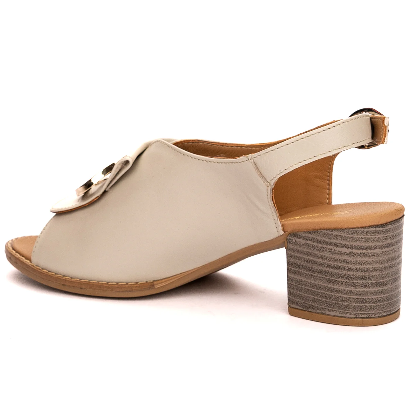Sandale dama din piele naturala crem cu toc gros 6 cm 13516 - Image 2