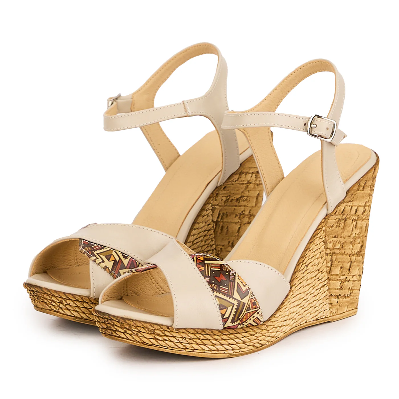 Sandale dama din piele naturala crem cu toc platforma 10.5 cm 16657 - Image 3