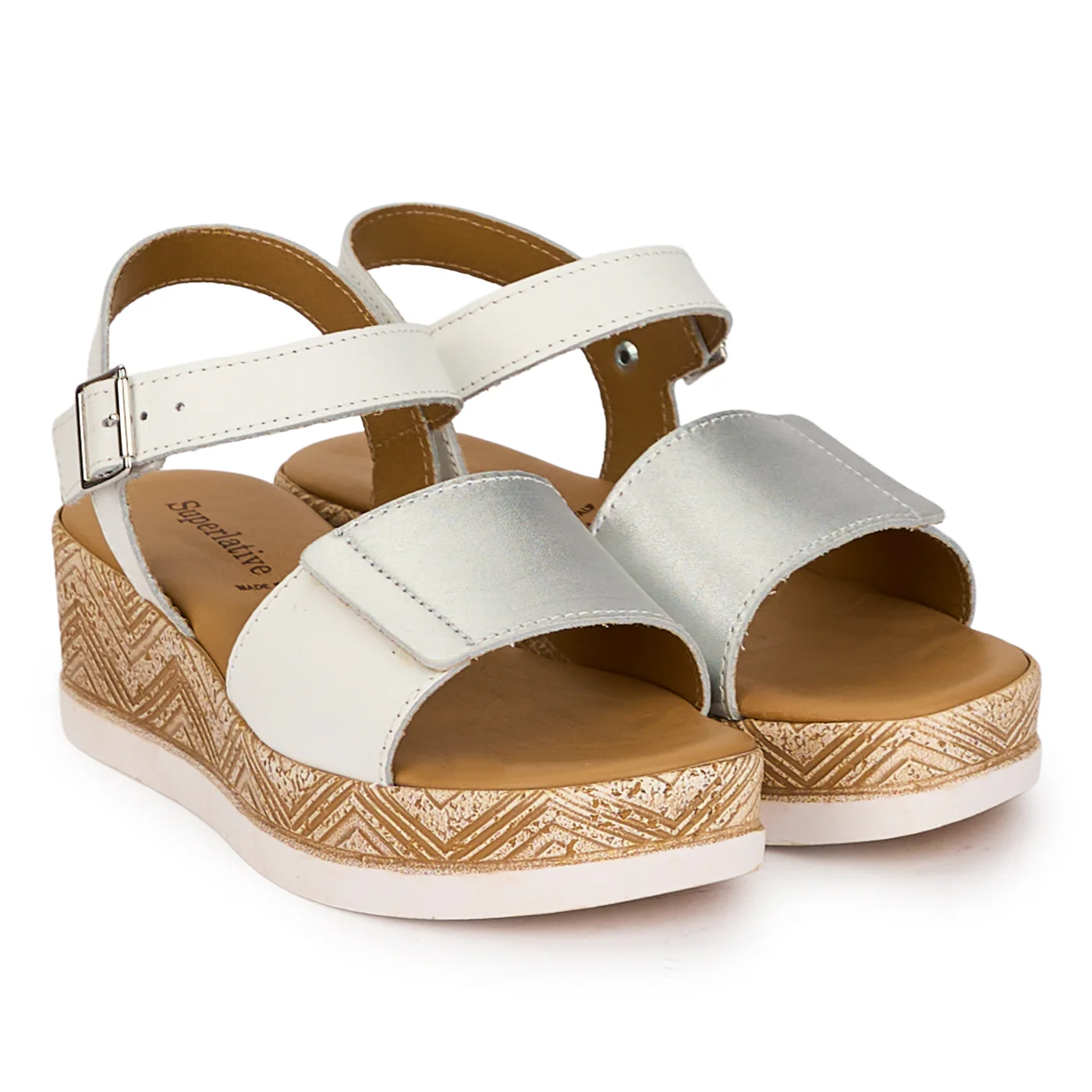 Sandale dama din piele naturala alba-argintie cu platforma 5.5 cm 18340 - Image 4