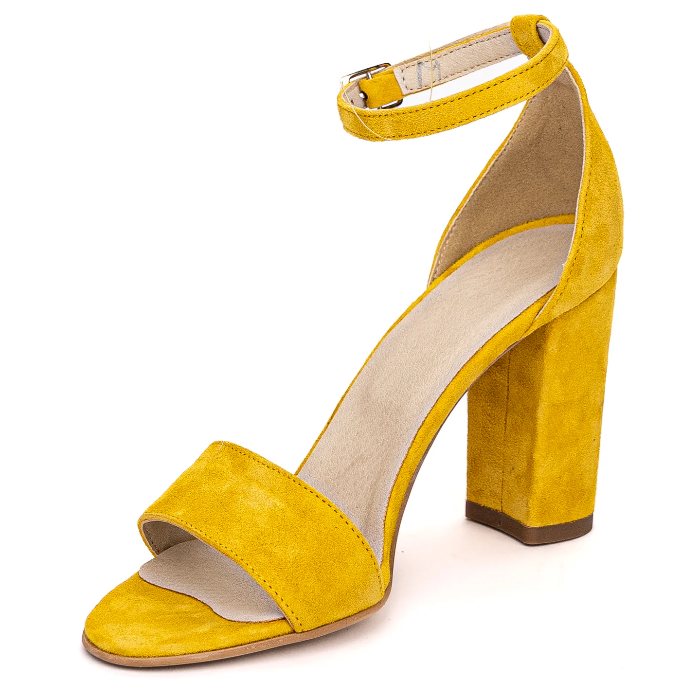Sandale dama din piele naturala galben cu toc gros 9 cm 13675 - Image 3