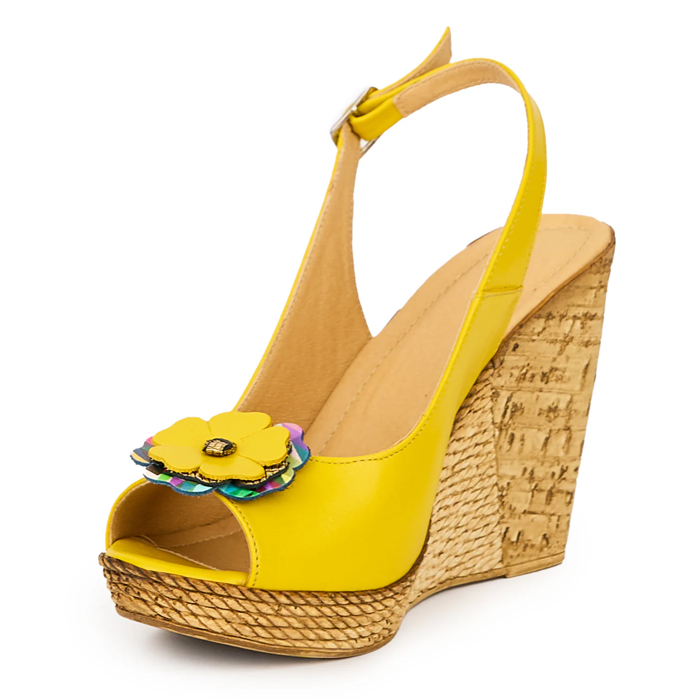 Sandale dama din piele naturala galbena cu platforma 10.5 cm 15431 - Image 3