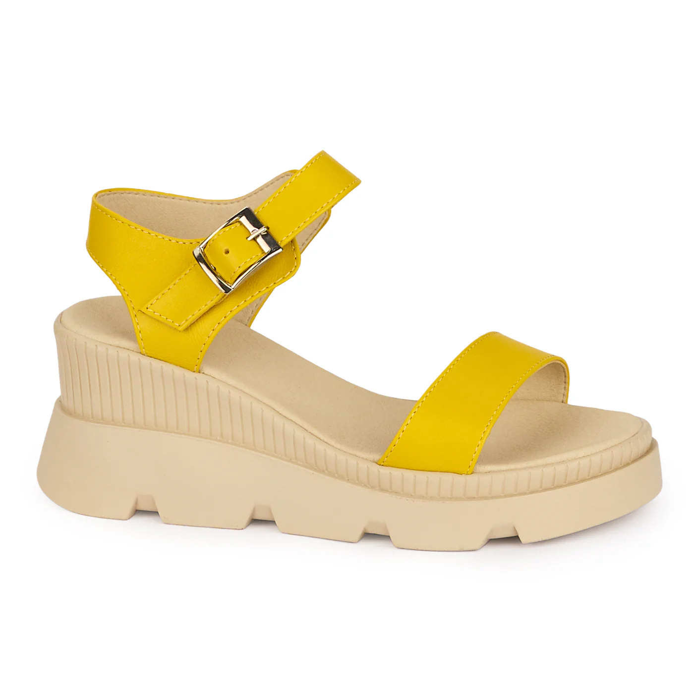 Sandale dama din piele naturala galbena cu platforma 7 cm 18514