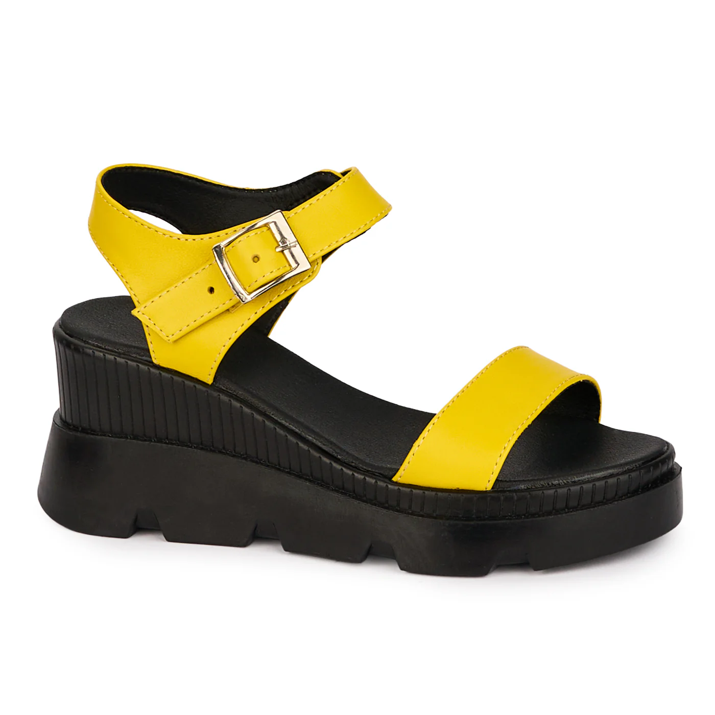 Sandale dama din piele naturala galbena cu platforma 7 cm 18515