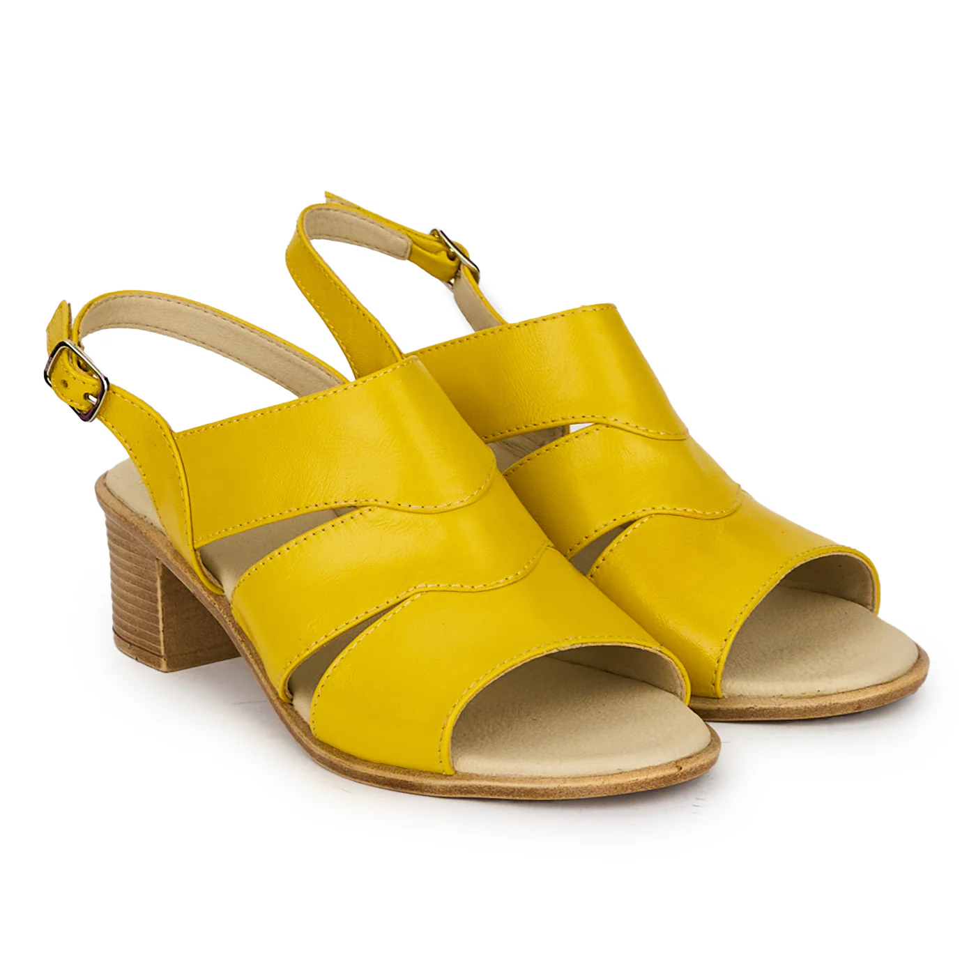 Sandale dama din piele naturala galbena cu toc gros 4 cm 18284 - Image 4