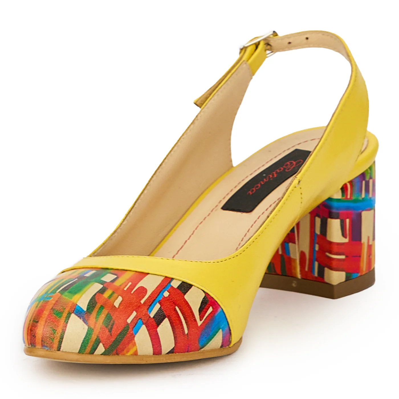 Sandale dama din piele naturala galbena cu toc gros 6 cm 15622 - Image 3
