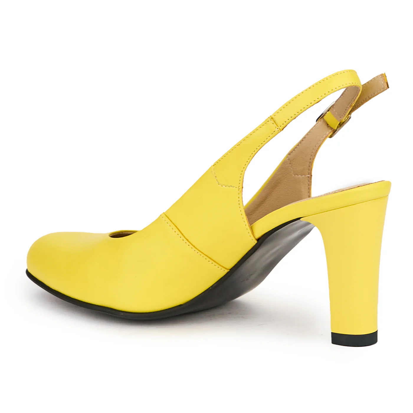 Sandale dama din piele naturala galbena cu toc gros 8 cm 16233 - Image 2