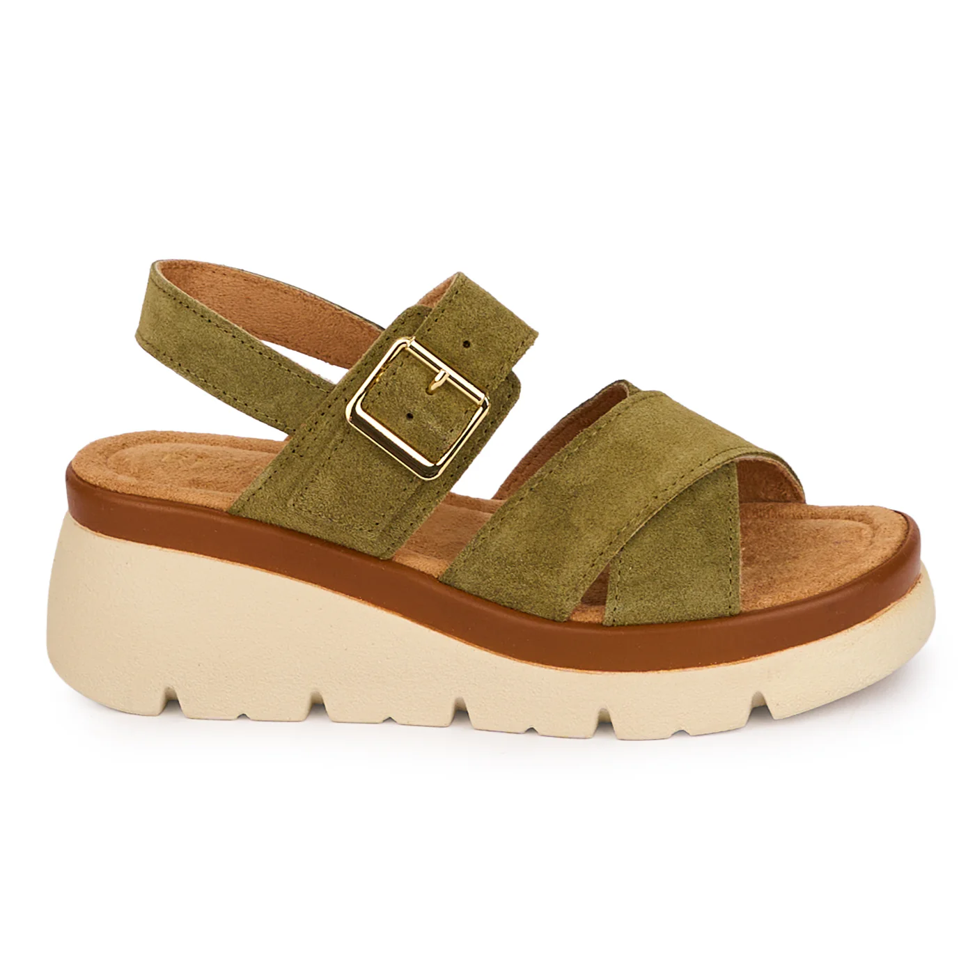 Sandale dama din piele naturala kaki cu platforma 5 cm 18571