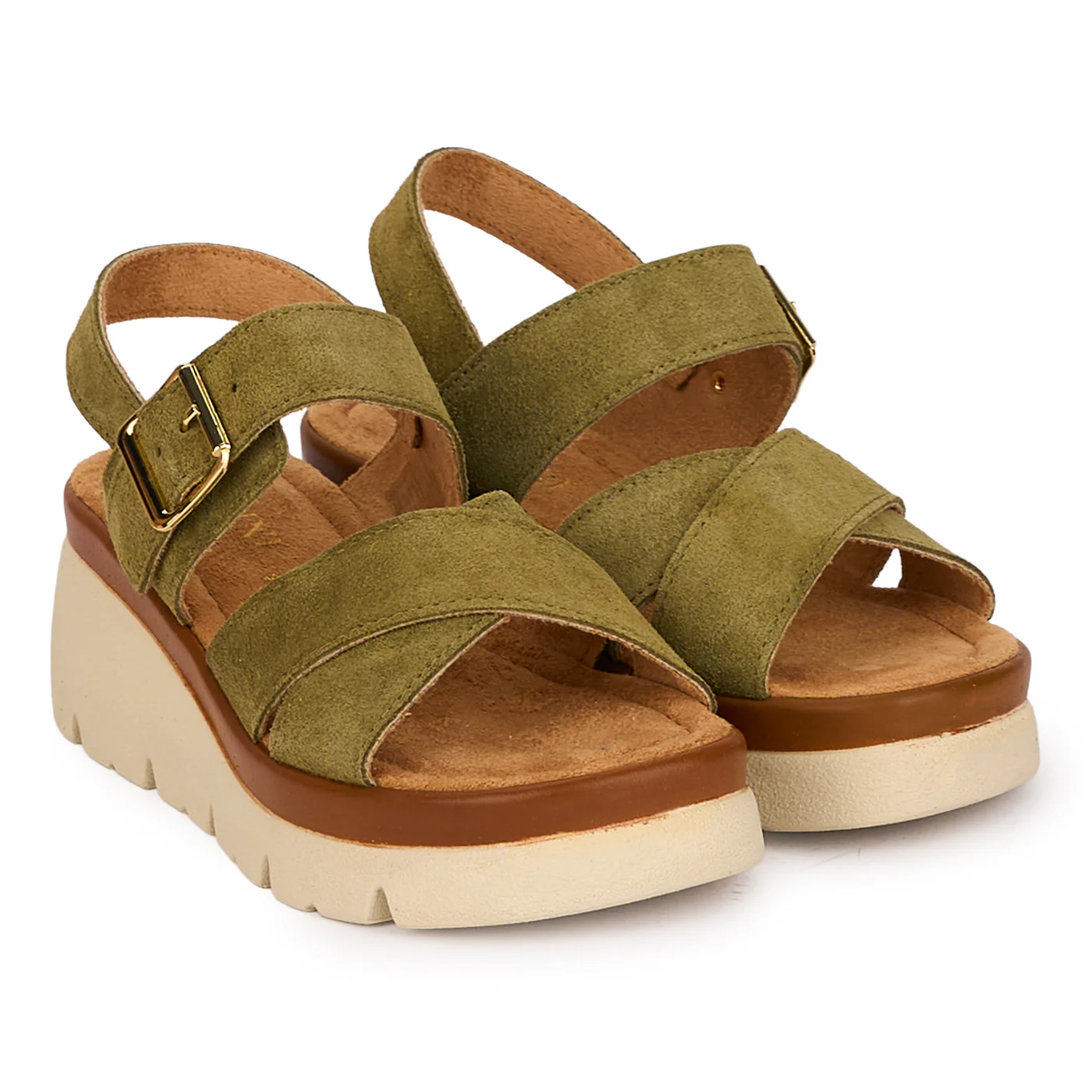 Sandale dama din piele naturala kaki cu platforma 5 cm 18571 - Image 4