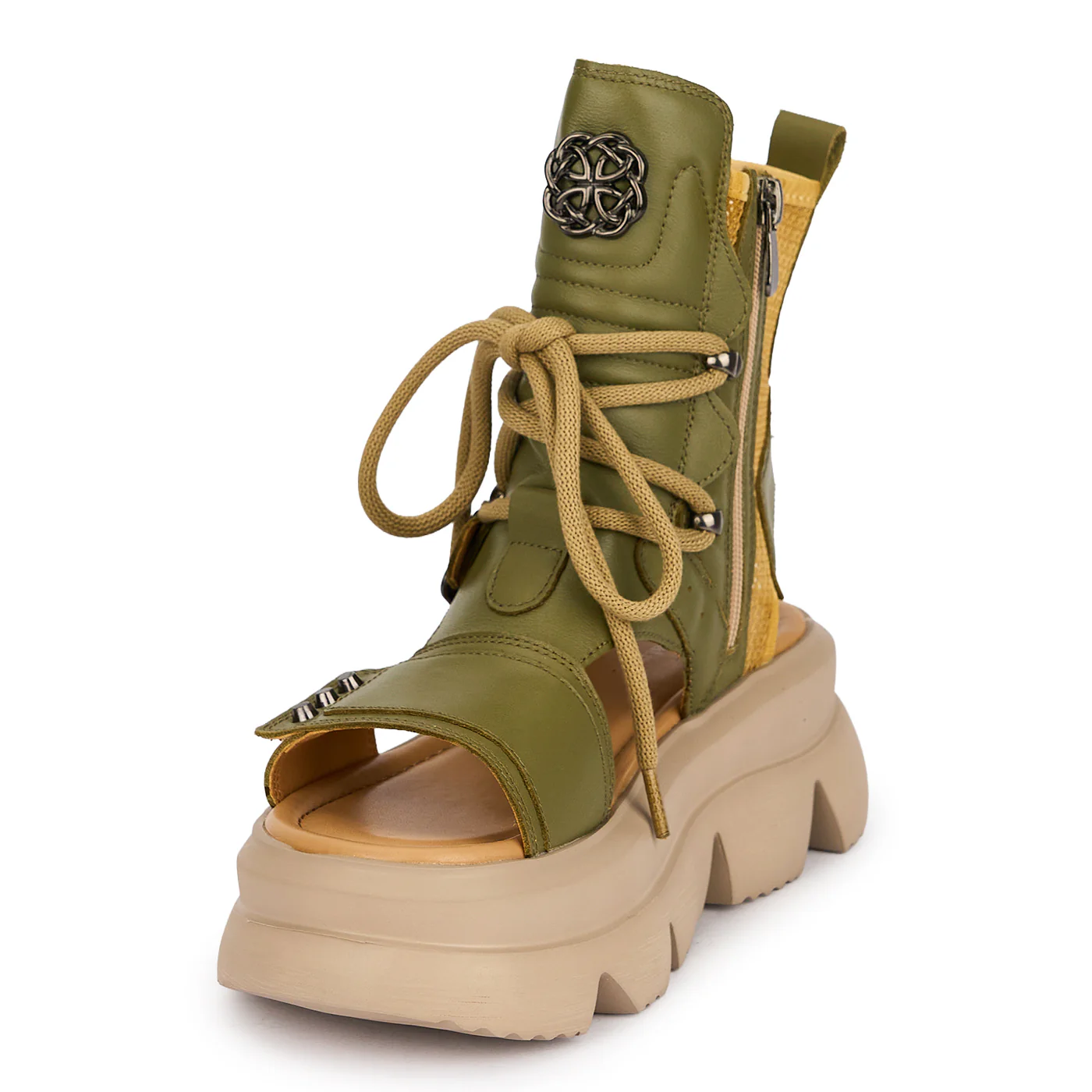 Sandale dama din piele naturala kaki cu talpa inalta 7 cm 19654 - Image 3