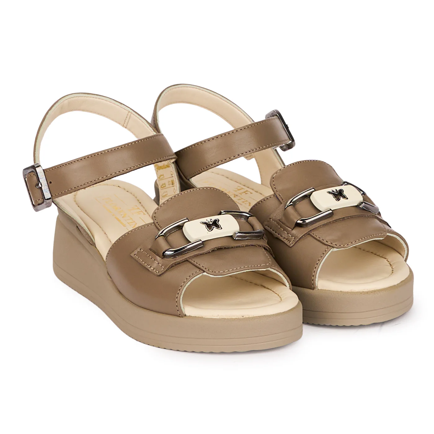 Sandale dama din piele naturala bej cu talpa inalta 5 cm 16375 - Image 4