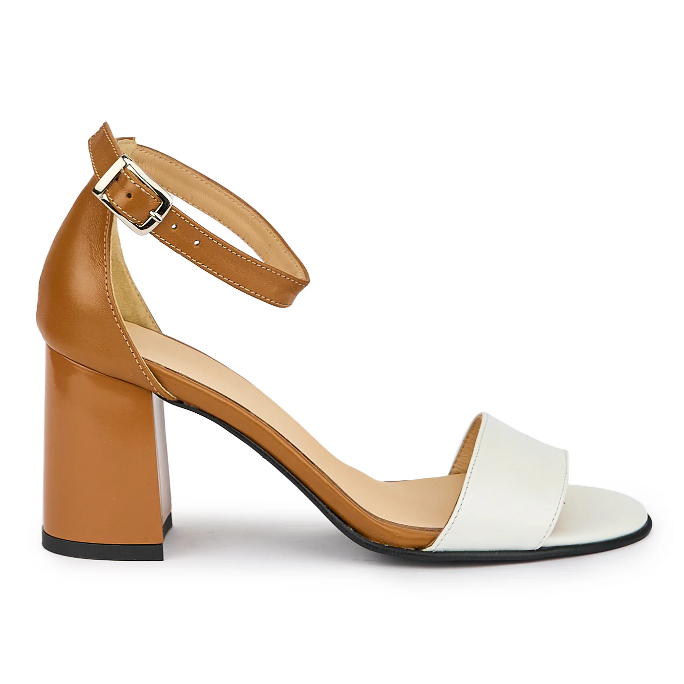 Sandale dama din piele naturala maro cu toc 7.5 cm 15234