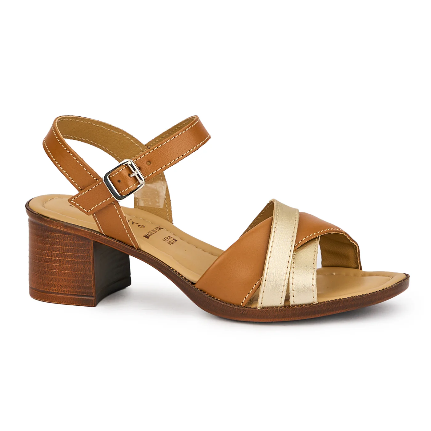 Sandale dama din piele naturala maro cu toc gros 5.5 cm 16138 - Image 2