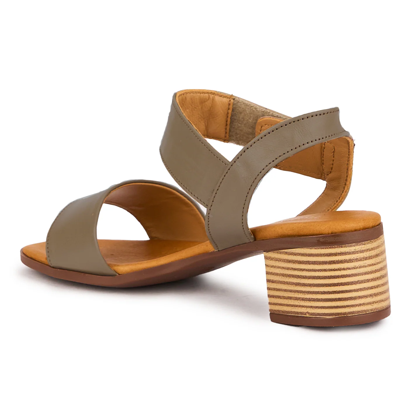 Sandale dama din piele naturala bej cu toc gros 5 cm 16374 - Image 2