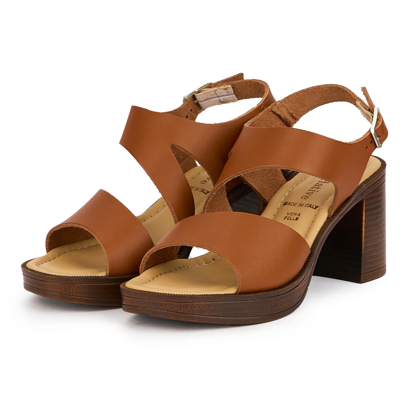 Sandale dama din piele naturala maro cu toc gros 8 cm 16134 - Image 3
