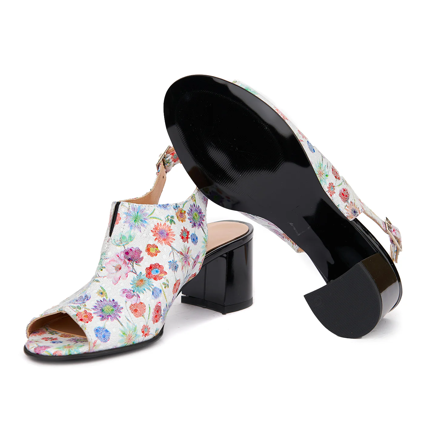 Sandale dama din piele naturala model floral 5437 - Image 3