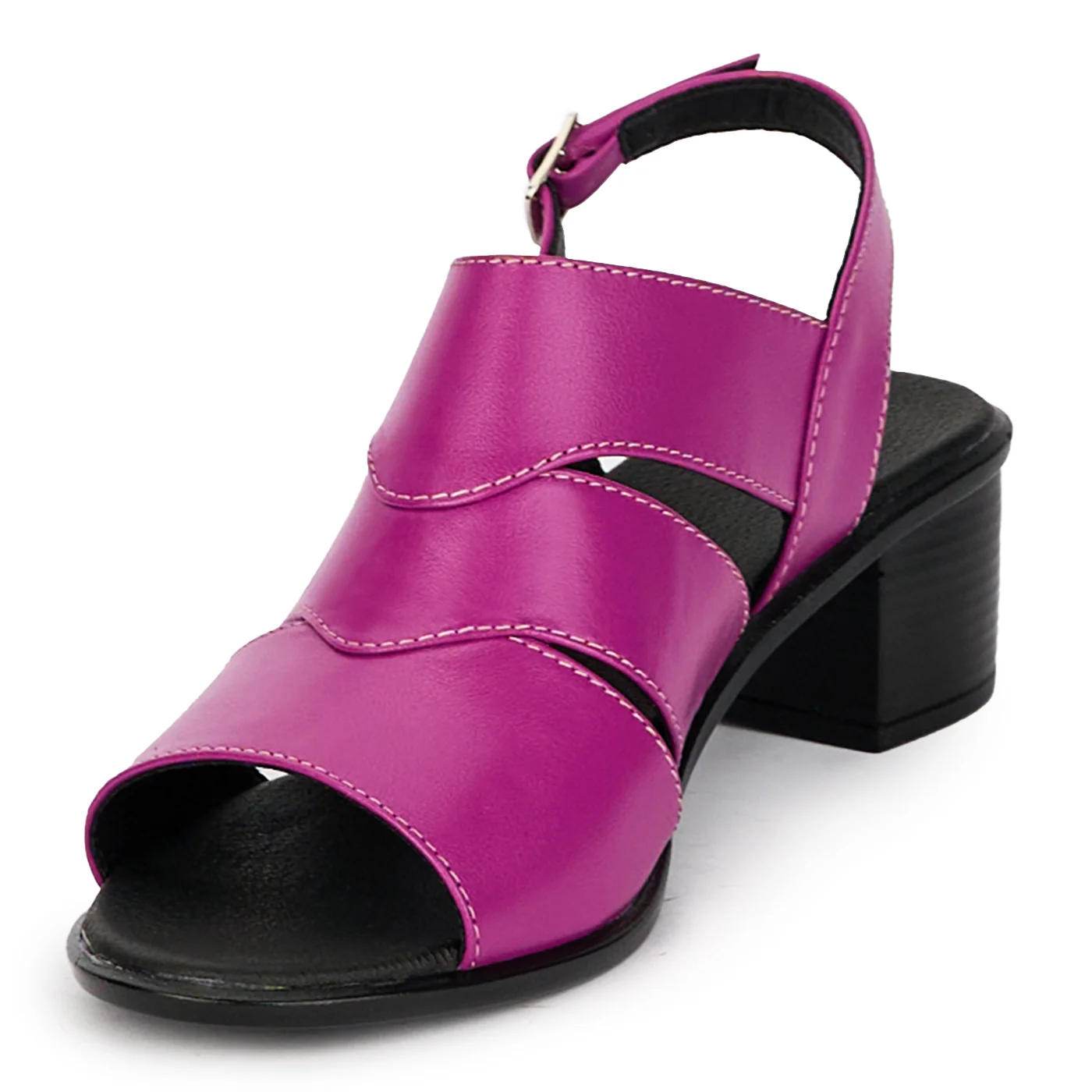 Sandale dama din piele naturala mov cu toc gros 4 cm 18286 - Image 3