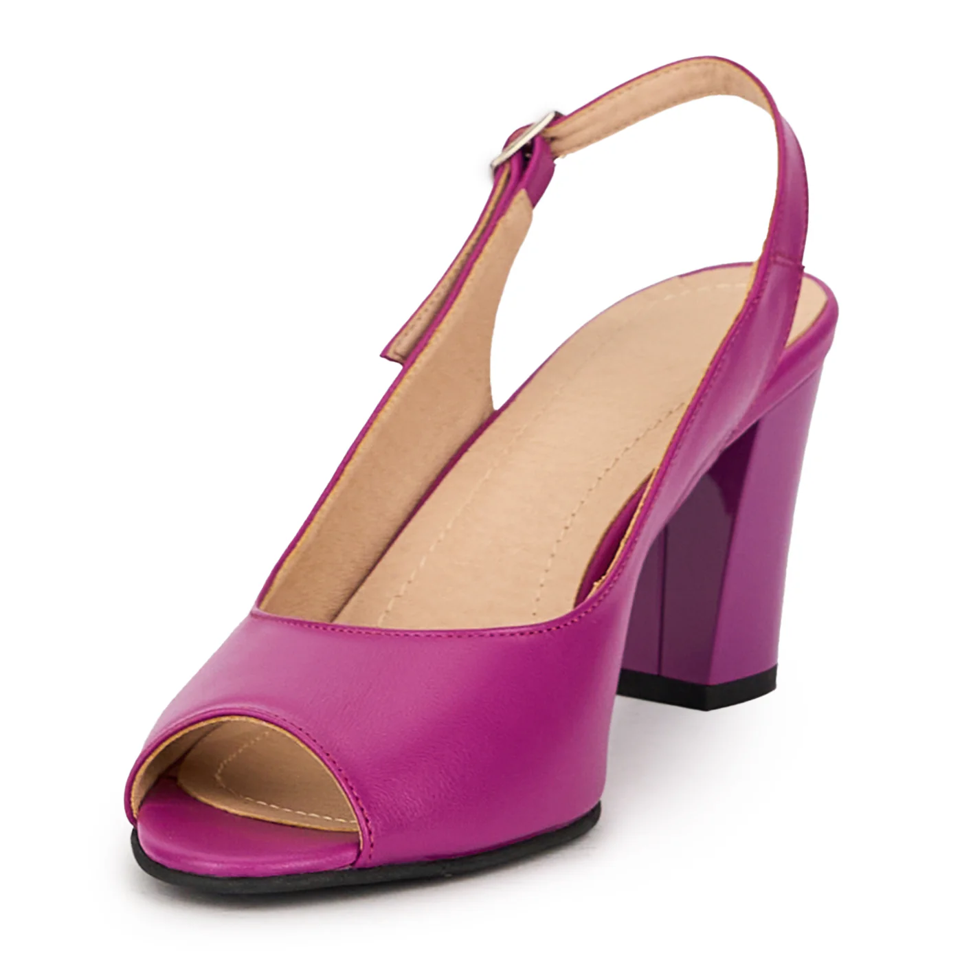 Sandale dama din piele naturala mov cu toc gros 7.5 cm 16032 - Image 3