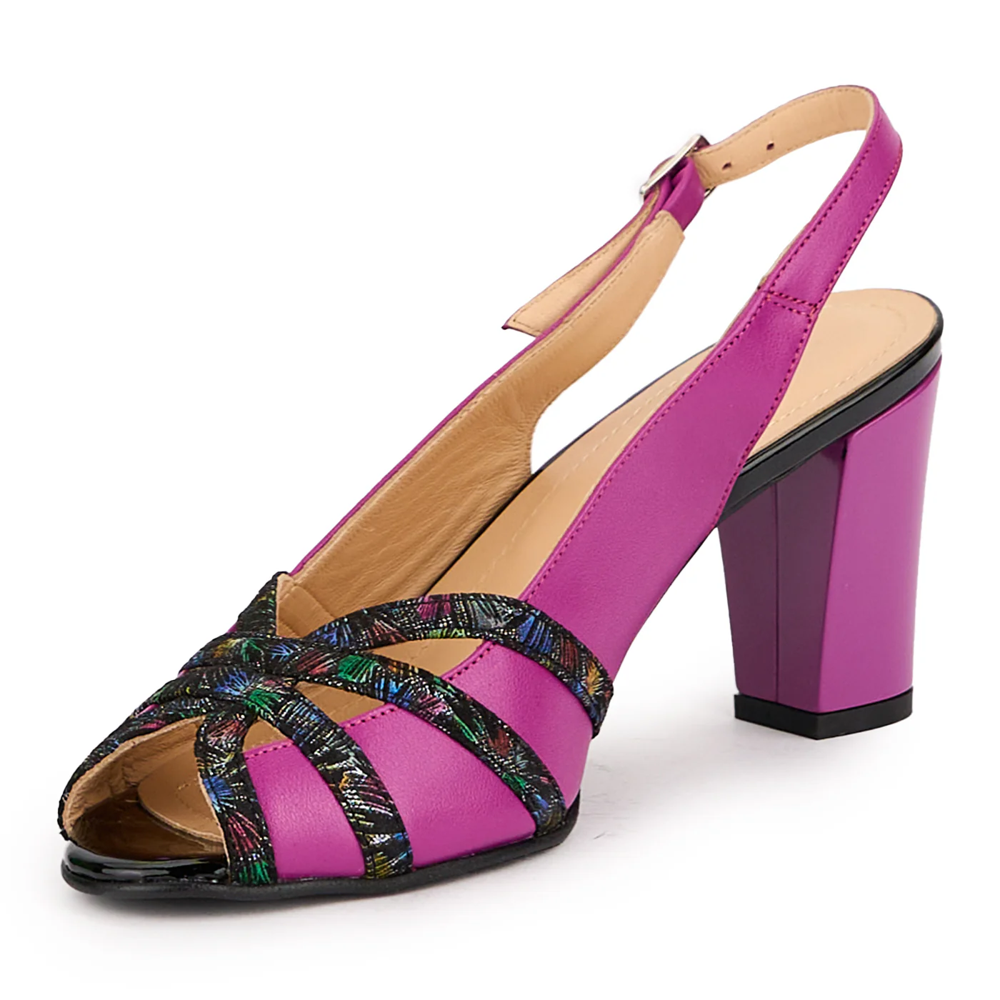 Sandale dama din piele naturala mov cu toc gros 7.5 cm 16405 - Image 3