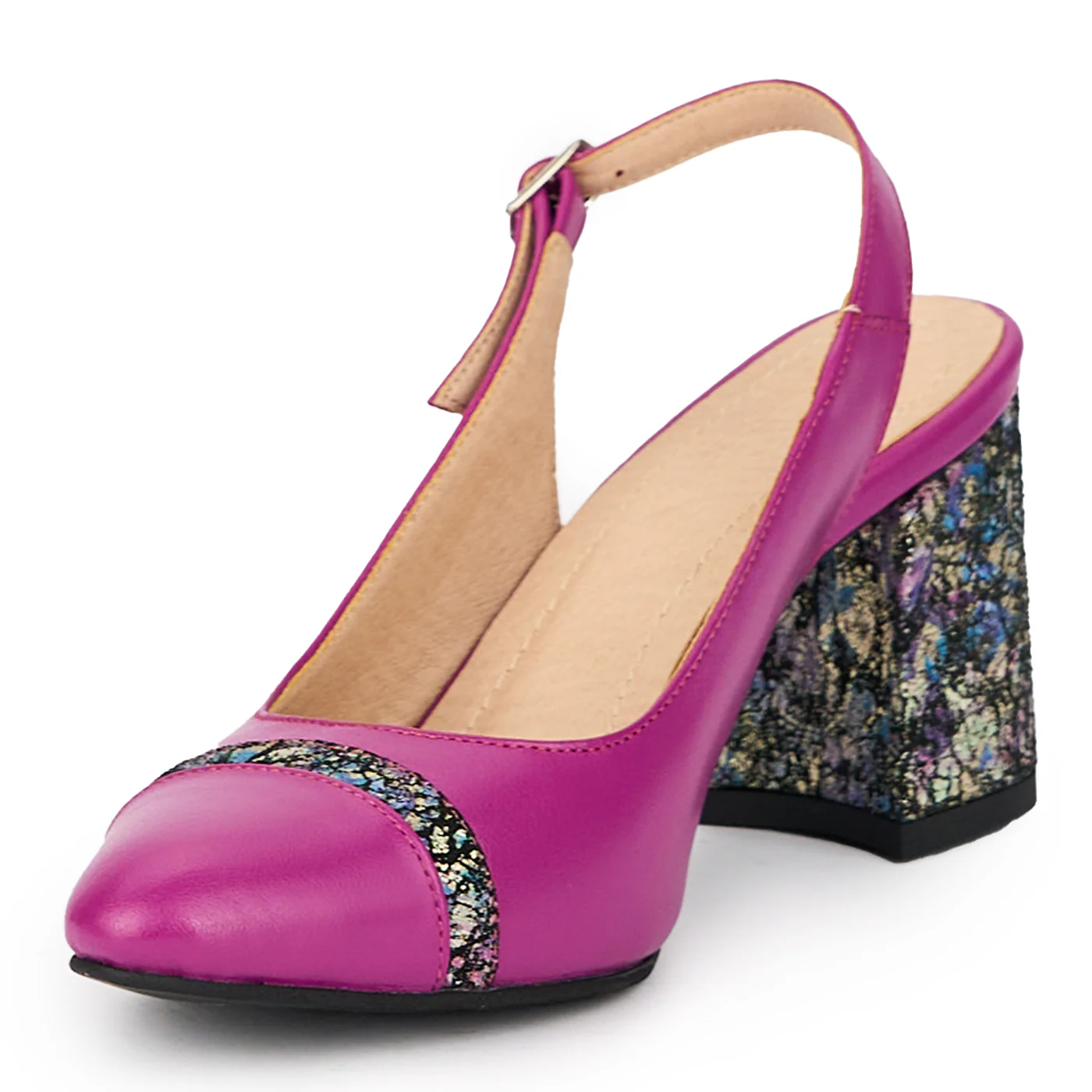 Sandale dama din piele naturala mov cu toc gros 7 cm 15273 - Image 3
