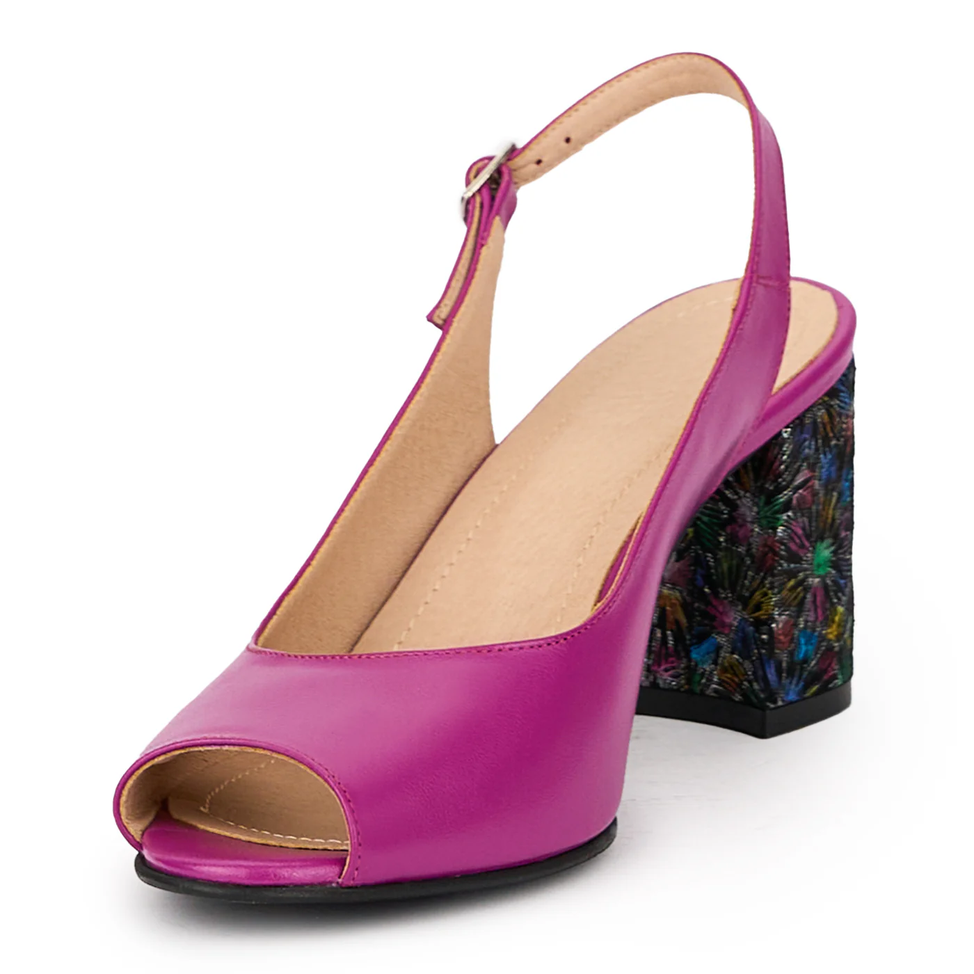 Sandale dama din piele naturala mov cu toc gros 8 cm 15969 - Image 3