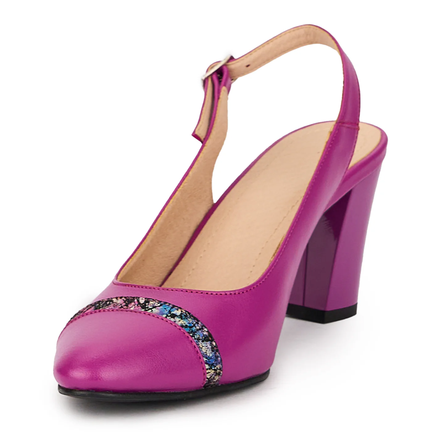 Sandale dama din piele naturala mov cu toc gros 8 cm 15971 - Image 3