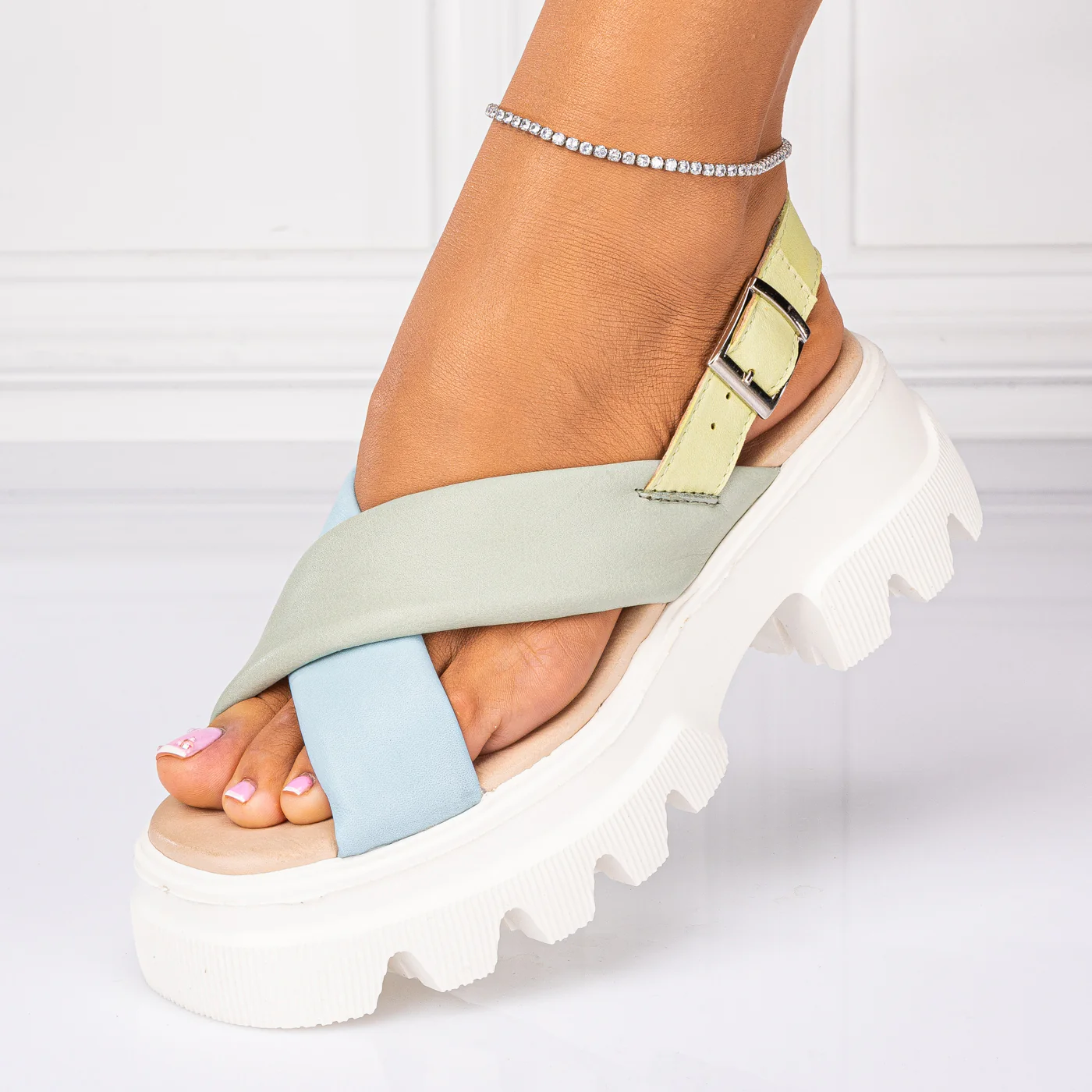 Sandale dama din piele naturala multicolor cu platforma 13270 - Image 2