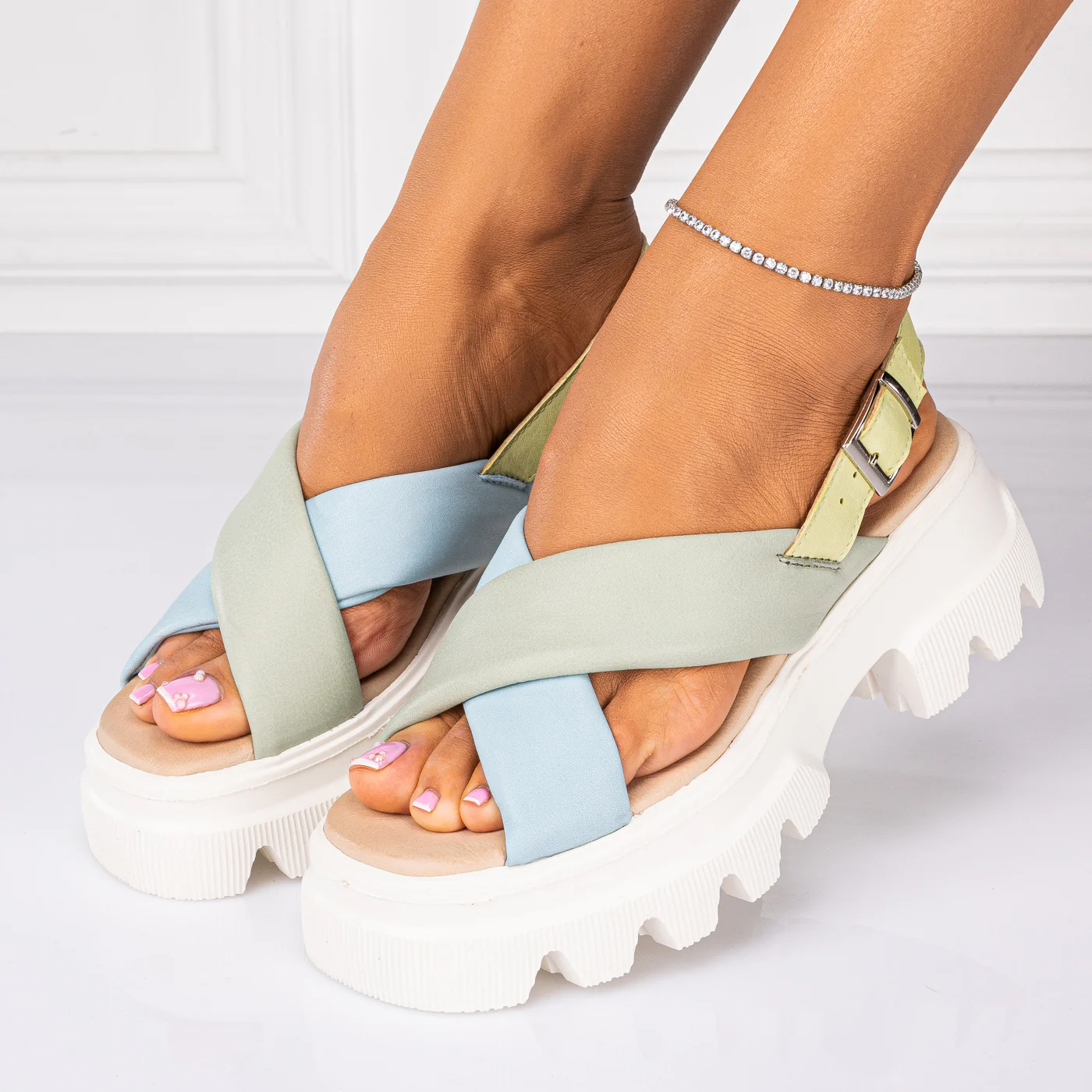 Sandale dama din piele naturala multicolor cu platforma 13270 - Image 4