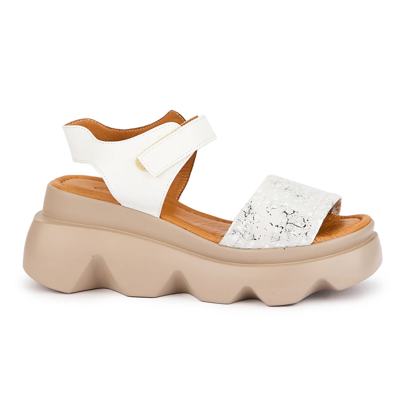 Sandale dama din piele naturala multicolor cu talpa inalta 7 cm 16316 - Image 2